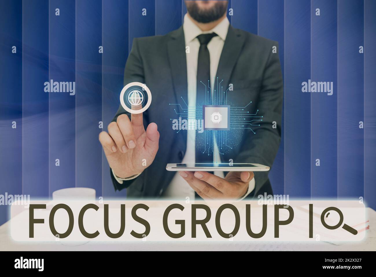 Testo che mostra il gruppo di focalizzazione inspirazione. Vetrina aziendale che mostra assemblato per partecipare alla discussione su qualcosa uomo in attesa di schermo del telefono cellulare mostra la tecnologia futuristica. Foto Stock