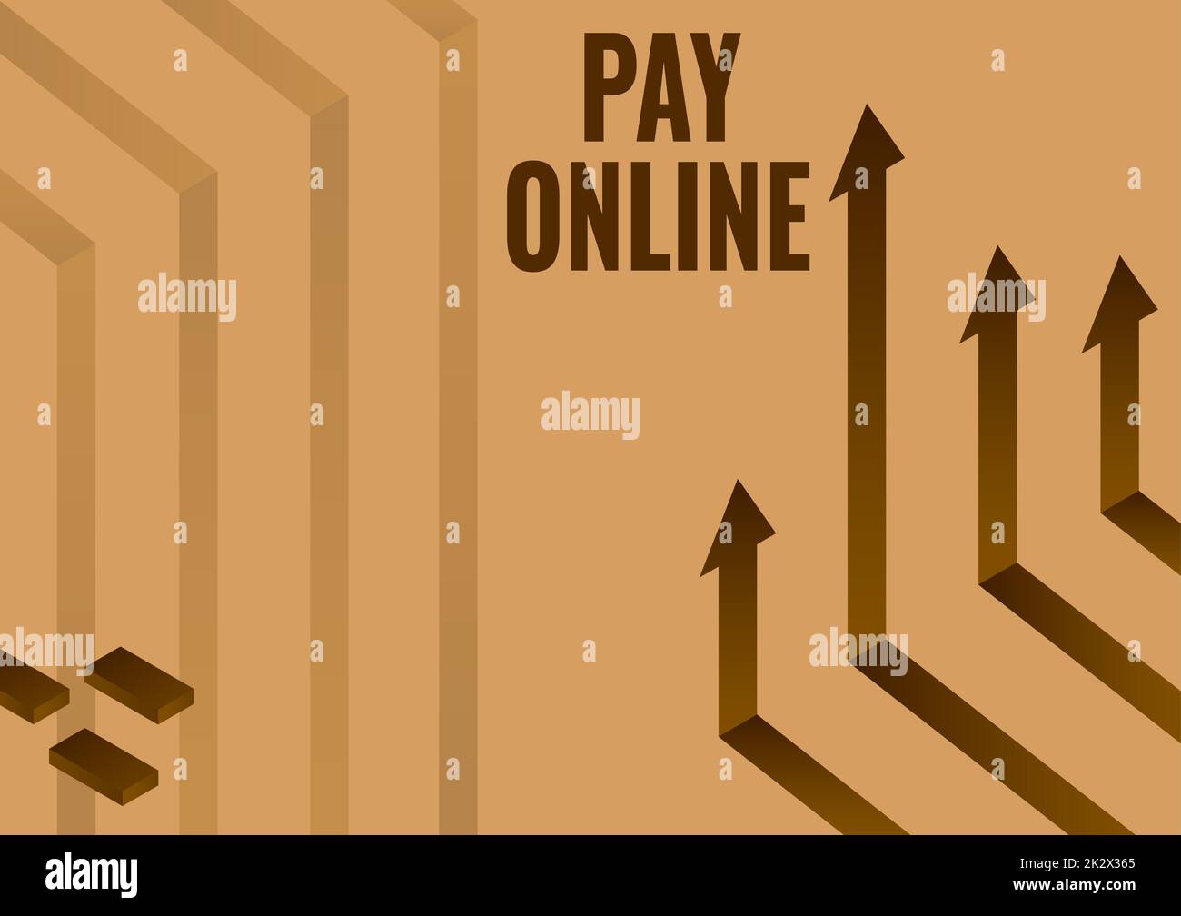 Cartello di testo con la scritta Pay Online. Parola scritta sui prodotti di acquisto o servizio usando la carta di credito su tutto il sistema di freccia di Web site che punta verso l'alto che simbolizza il completamento riuscito del progetto. Foto Stock