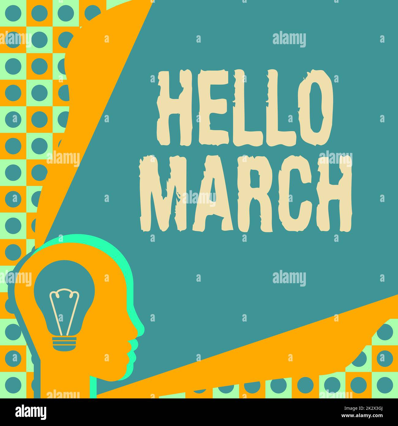 Didascalia concettuale Ciao marzo. Foto concettuale composizione musicale di solito in duple o quadruple con Beat Head con lampadina illuminata con Mostra idee tecnologiche. Foto Stock