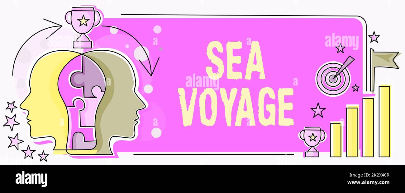 Ispirazione che mostra il segno Sea Voyage. Business Overview cavalcare in barca attraverso oceani di solito per i paesi della costa due Heads Connected Puzzle mostrando risolvere i problemi e condividere il successo Foto Stock