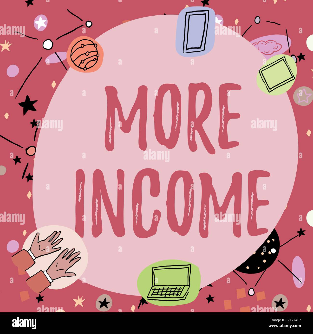 Testo che mostra ispirazione più reddito. Approccio aziendale riceve denaro aggiuntivo per uno scambio di bene o di servizi cornice vuota decorata con simboli scientifici moderni che mostrano la tecnologia. Foto Stock