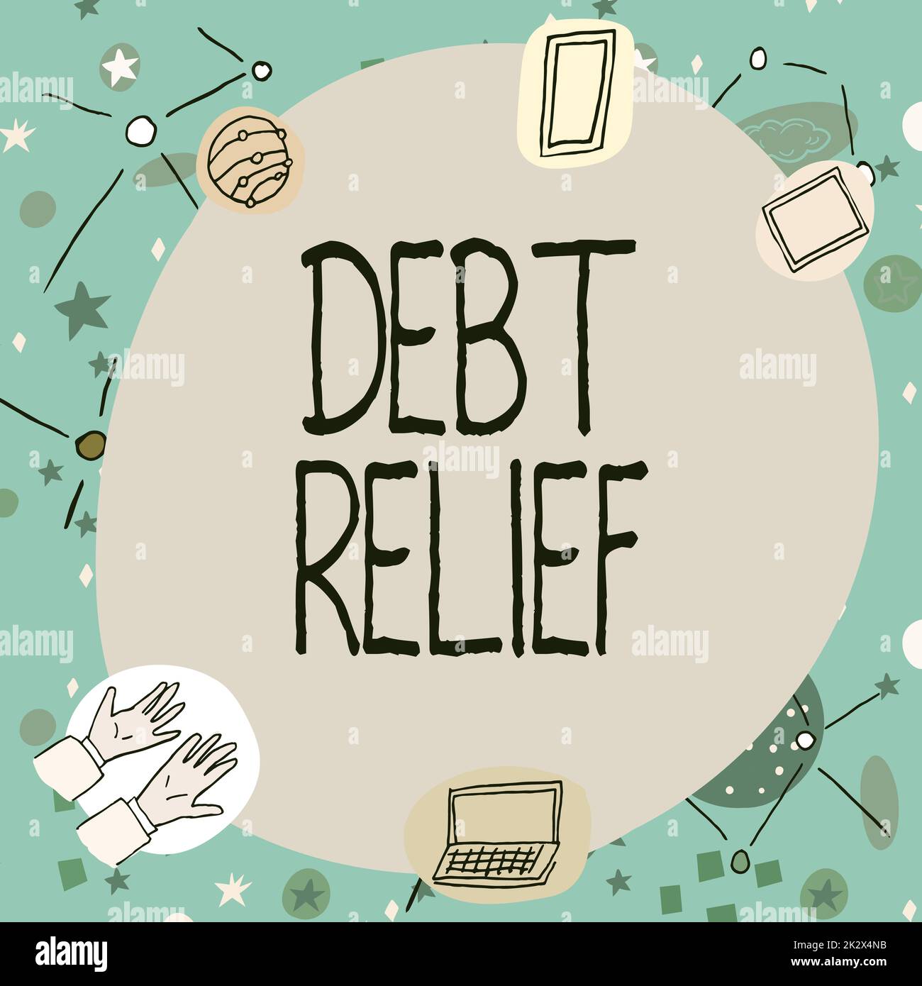 Scrittura che visualizza il testo riduzione del debito. Vetrina d'affari parziale o totale remissione di esso, in particolare quelli da parte dei paesi cornice vuota decorata con simboli di scienza moderna che mostrano la tecnologia. Foto Stock