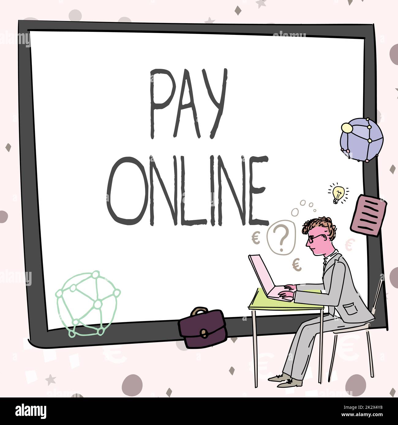 Didascalia di testo che presenta Pay Online. Concetto che significa acquistare prodotti o servizio utilizzando la carta di credito su qualsiasi sito web uomo che lavora sul computer che rappresenta la creazione di strategia aziendale di successo. Foto Stock