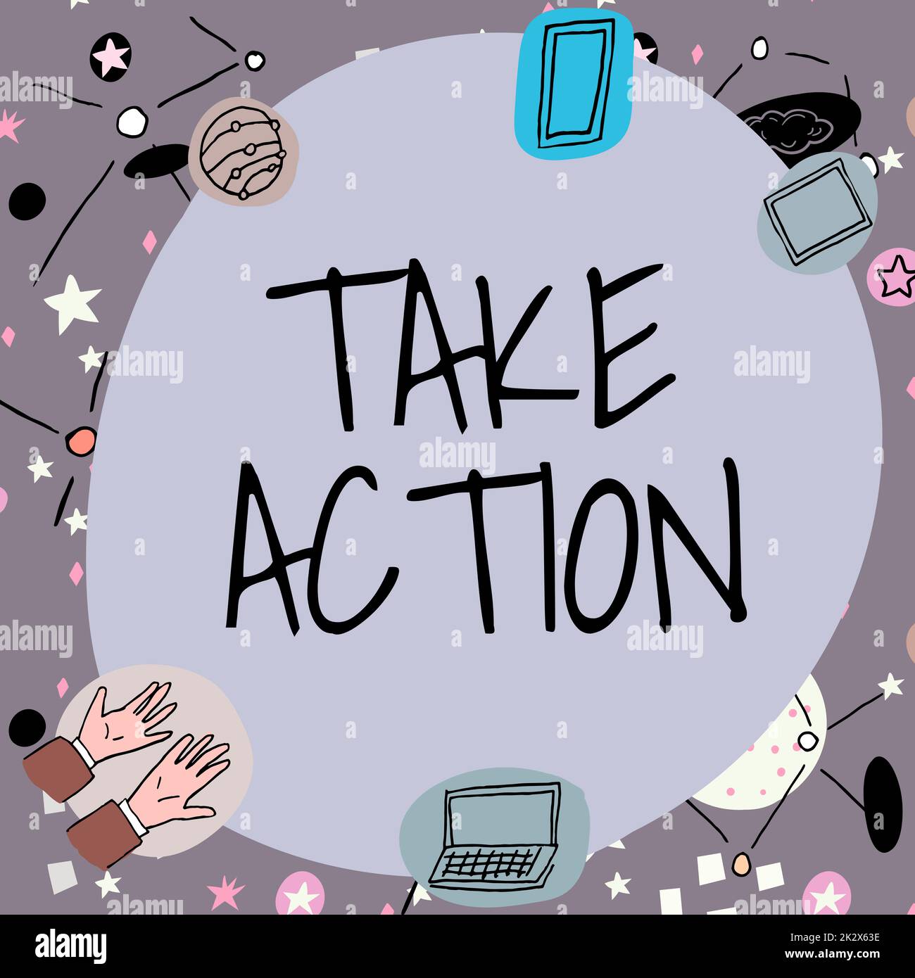 Scrittura visualizzazione testo azione. Panoramica aziendale consiglia a qualcuno di fare qualcosa o reazione in questo momento cornice vuota decorata con simboli di scienza moderna che visualizzano la tecnologia. Foto Stock