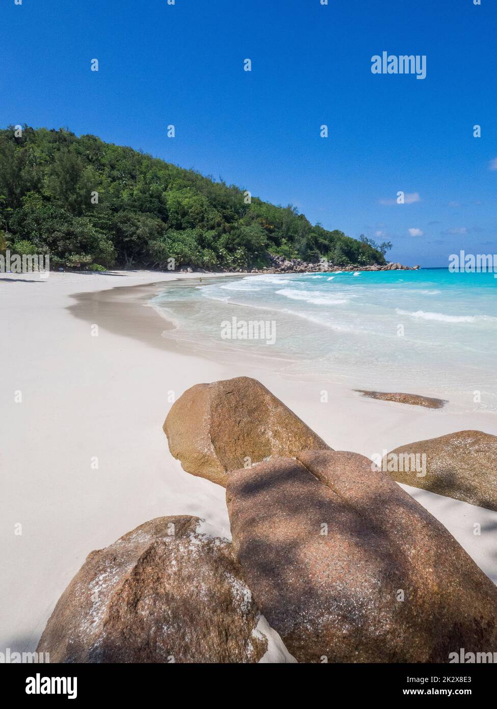 Seychelles , Praslin - Spiaggia dell'Anse Goeorgette Foto Stock