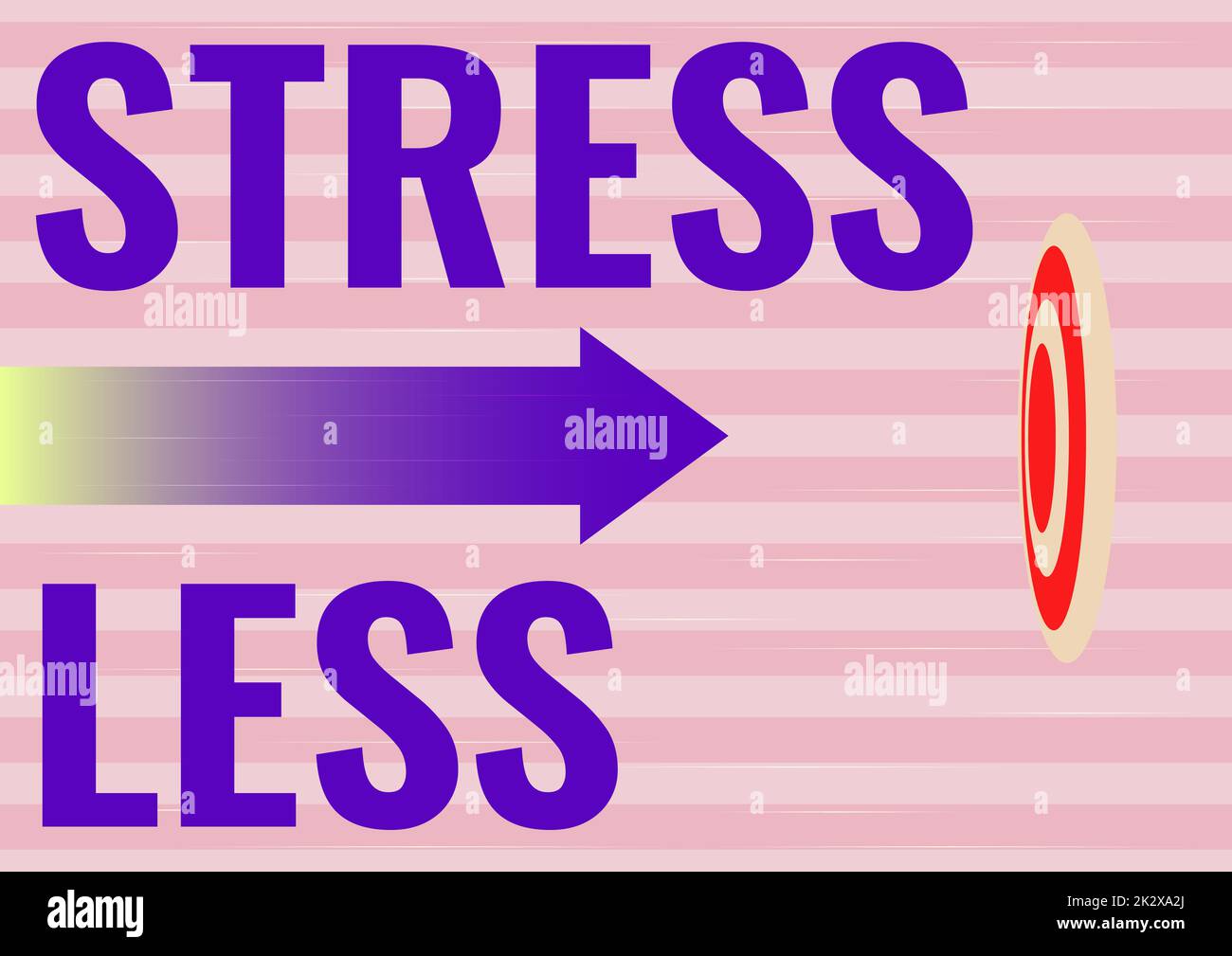 Segno di testo che mostra meno stress. Parola per rimanere via dai problemi uscire distendersi meditate indulgere freccia muovendosi rapidamente verso l'obiettivo che rappresenta il raggiungimento degli obiettivi. Foto Stock