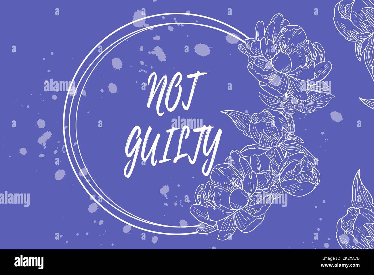 Didascalia testo che presenta non colpevole. Parola per qualcuno è innocente non ha commesso il crimine specifico lui libera la cornice vuota decorata con Abstract Modernized Forms Fiori e Foliage. Foto Stock