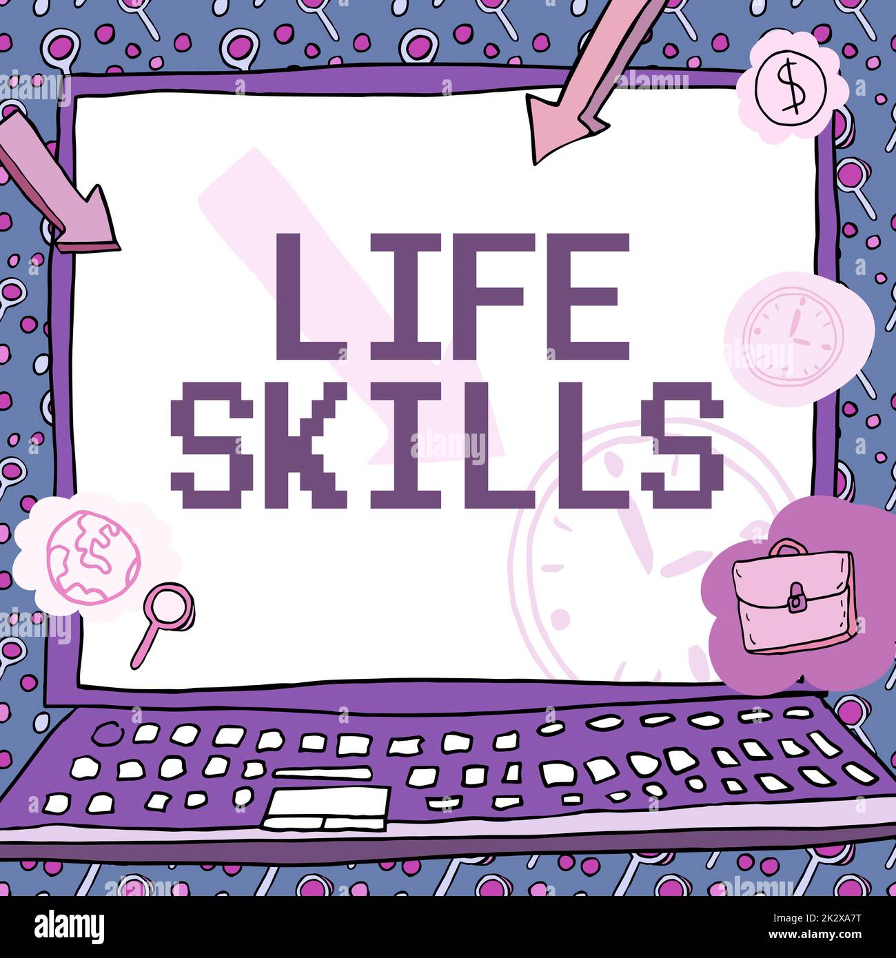 Didascalia concettuale abilità di vita. Panoramica aziendale che è necessaria o auspicabile la piena partecipazione al poster quotidiano decorato con simboli monetari che mostrano la puntualità dei dipendenti. Foto Stock