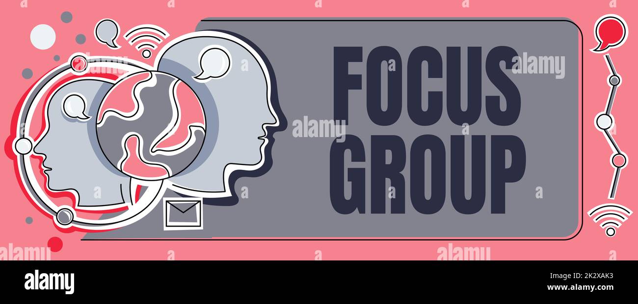 Simbolo di testo che mostra il gruppo di messa a fuoco. Approccio aziendale che mostra assemblato per partecipare alla discussione su qualcosa che più capi ha mostrato World Globe New Technology Ideas. Foto Stock