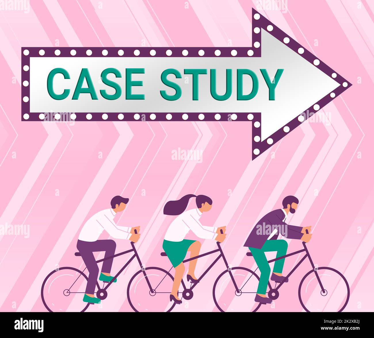 Testo che mostra il case study di Inspiration. Concetto di Internet Un argomento da discutere e collegato al tema tre colleghi Equitazione bicicletta che rappresentano il successo del lavoro di squadra. Foto Stock