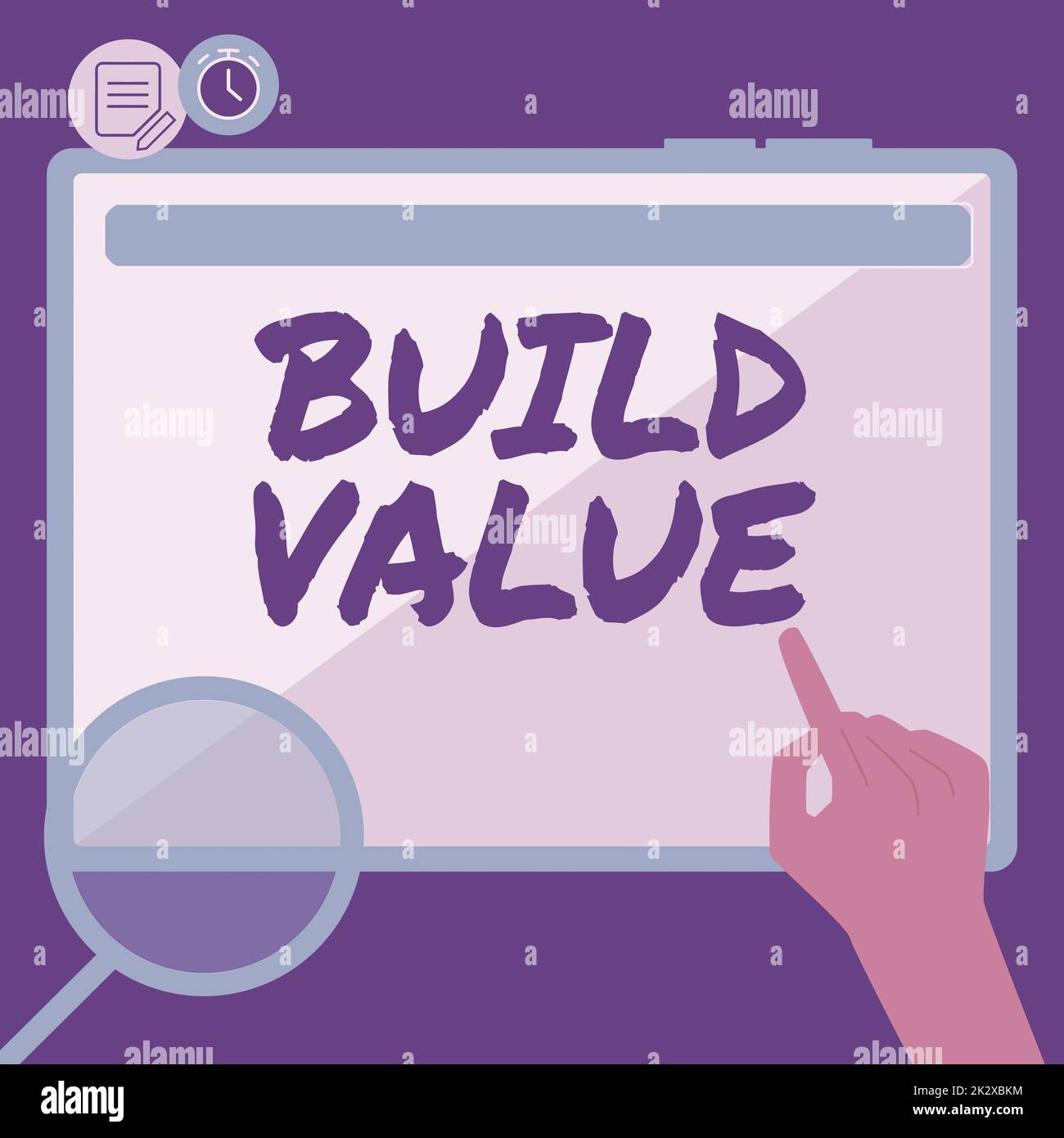 Valore di costruzione del segno di scrittura della mano. Vetrina aziendale abbastanza efficiente in modo da generare profitto dopo costo mano utilizzando Big Tablet Searching piani per nuove incredibili idee Foto Stock
