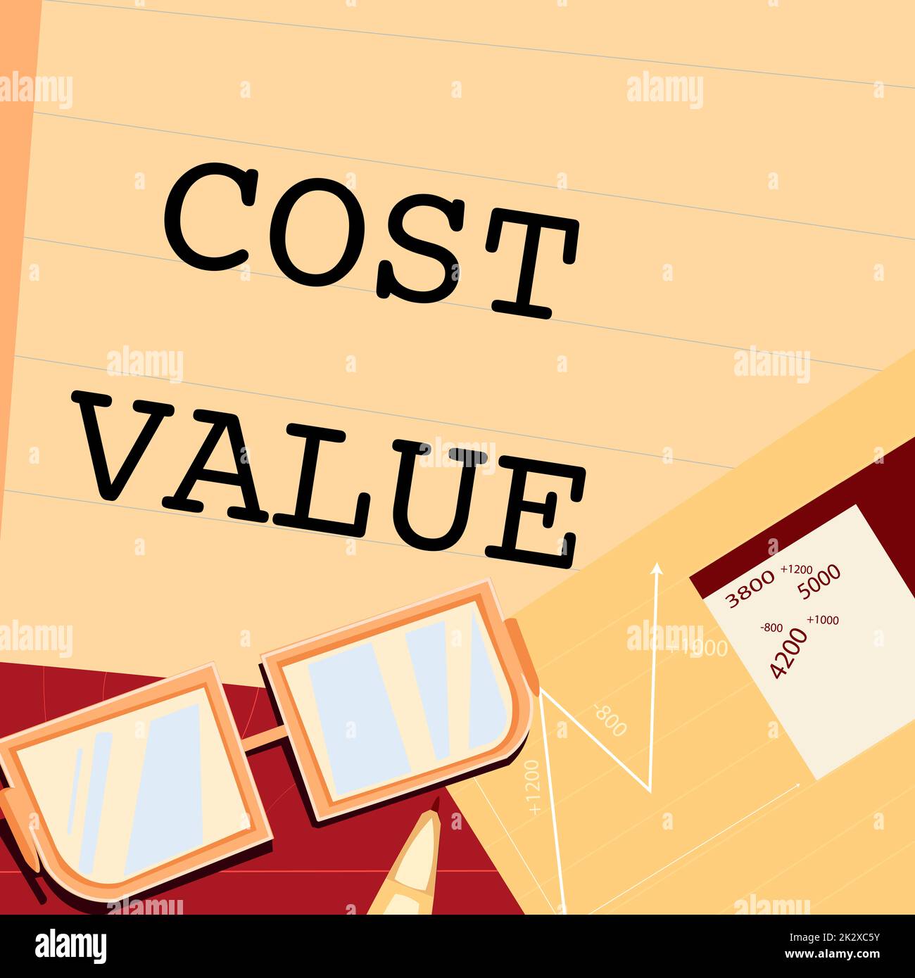 Segno di testo che mostra il valore del costo. Vetrina di affari l'importo che usualy pagato per un articolo che comprate o che assumete una carta di persona che siede sulla scrivania che consiste i piani finanziari di calcolo delle tabelle. Foto Stock