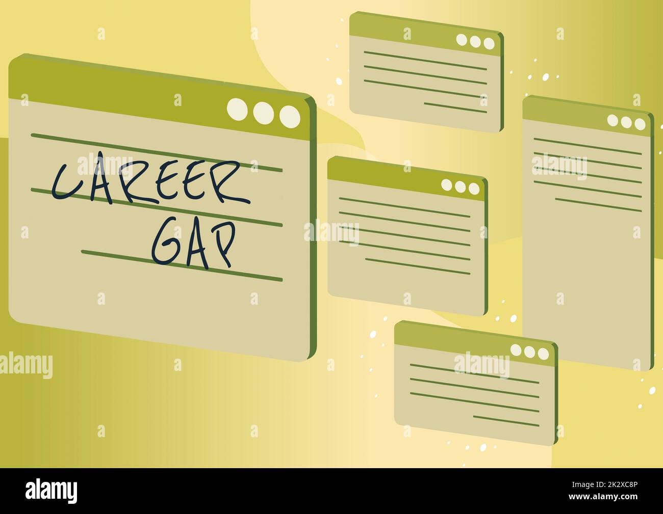 Scrittura manuale Carriera Gap. Concetto del Internet Una scena in cui in voi smettono di lavorare dalla vostra professione per un istante schede di chiacchierata che simboleggiano i colleghi riusciti di comunicazione in linea. Foto Stock