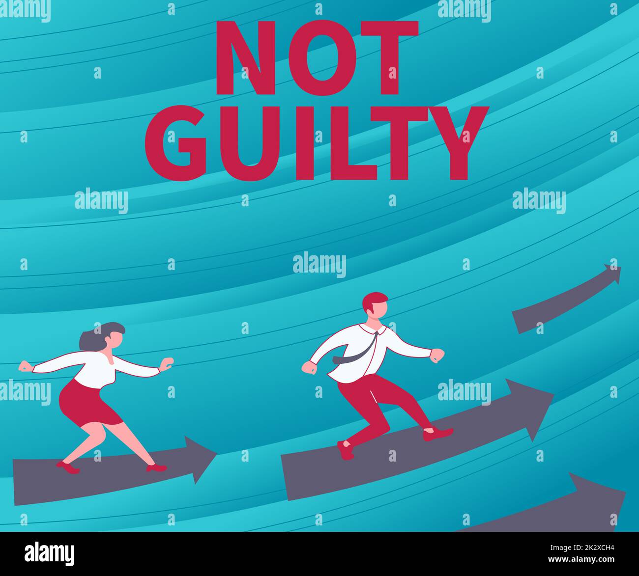 Ispirazione che mostra segno non colpevole. Concetto del Internet qualcuno è innocente non ha commesso il crimine specifico che libera le frecce che guidano due colleghi che collaborano verso un piano finanziario migliore Foto Stock