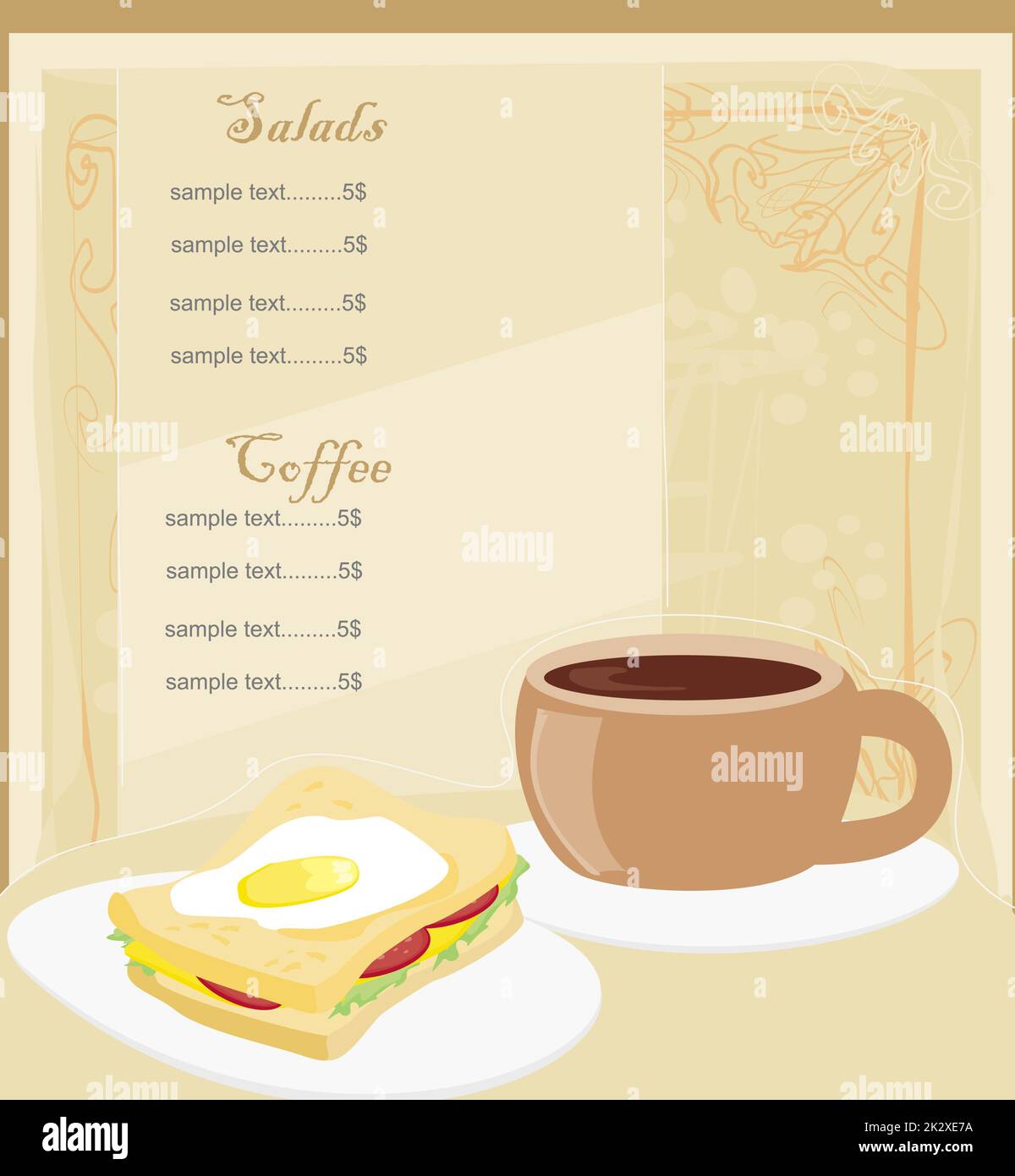 Disegni del modello di menu caffetteria e ristorante Foto Stock