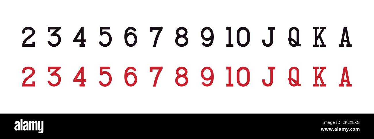 Set di numeri e lettere elemento casinò giochi simboli carte su sfondo bianco - Vector Foto Stock