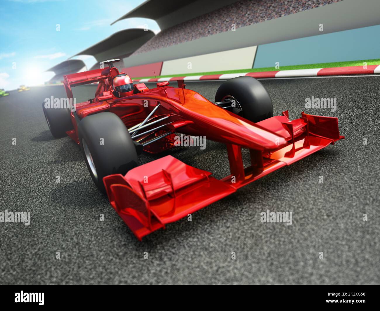 Auto da corsa rossa in pista. Illustrazione 3D Foto Stock