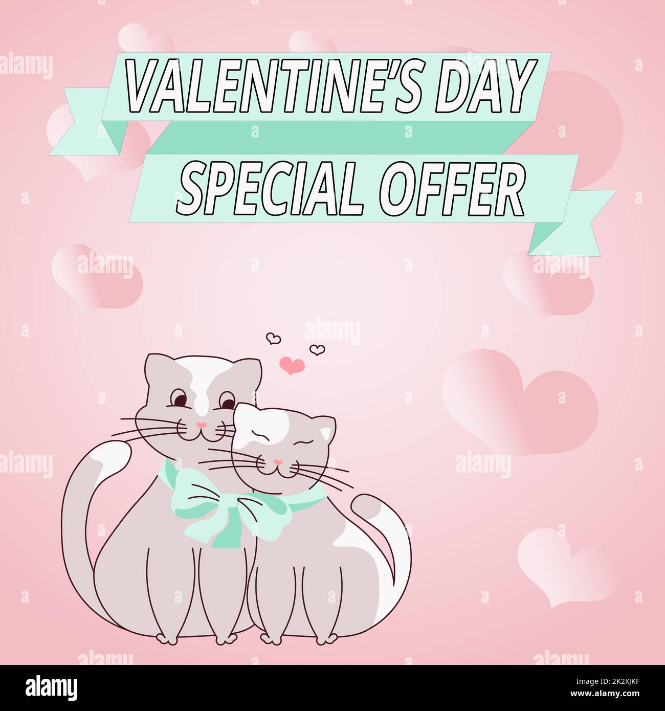 Testo scritto a mano OFFERTA SPECIALE SAN VALENTINO. Approccio aziendale San Valentino Vendita di prodotti a prezzo scontato i gatti legati insieme a prua rappresentano coppia appassionata con obiettivi d'amore. Foto Stock