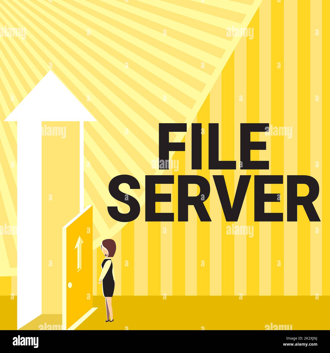 Ispirazione che mostra Sign file Server. Business Concept Device che controlla l'accesso ai dati memorizzati separatamente Lady in piedi davanti alla porta apre nuove opportunità per il successo. Foto Stock