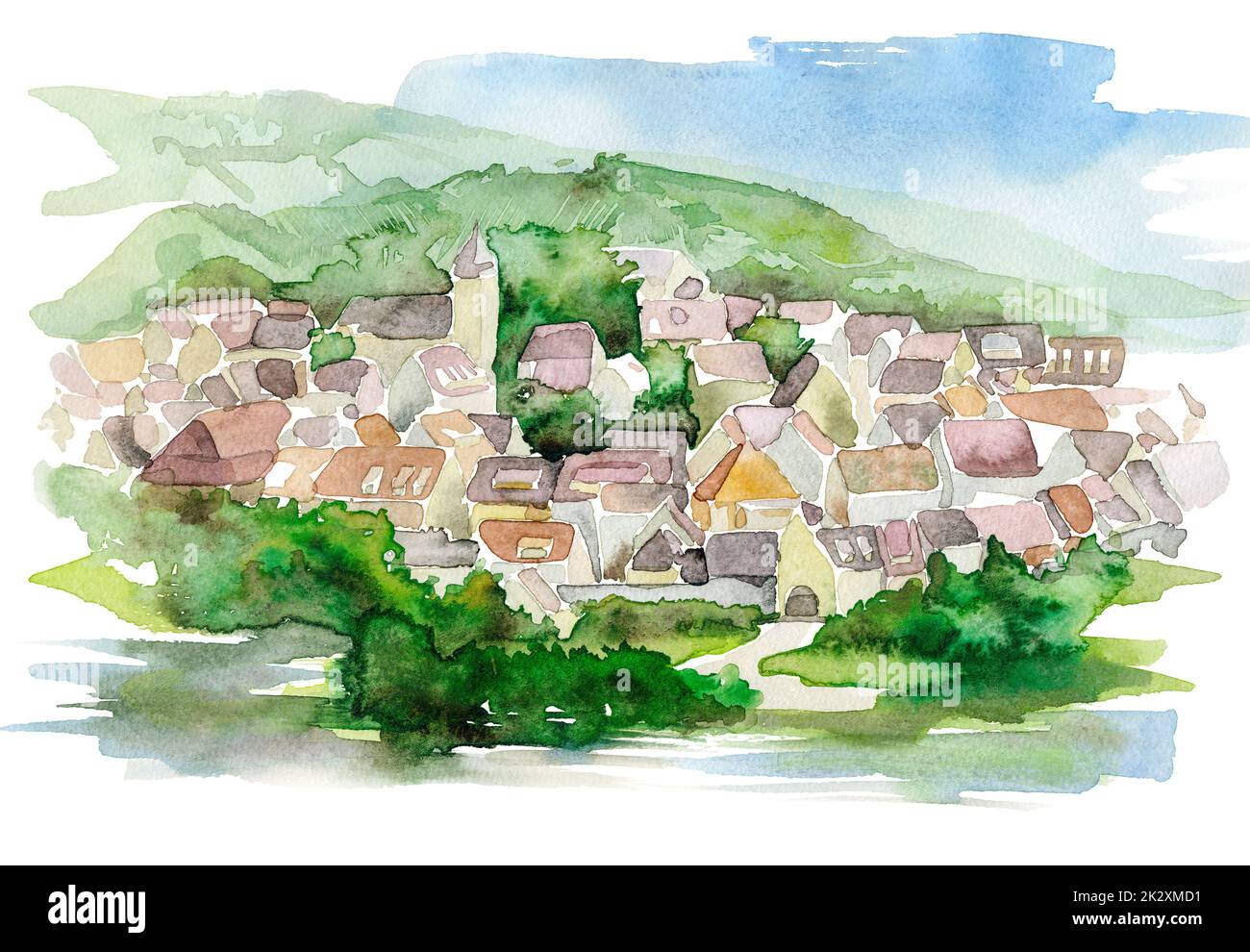Paesaggio ad acquerello Foto Stock