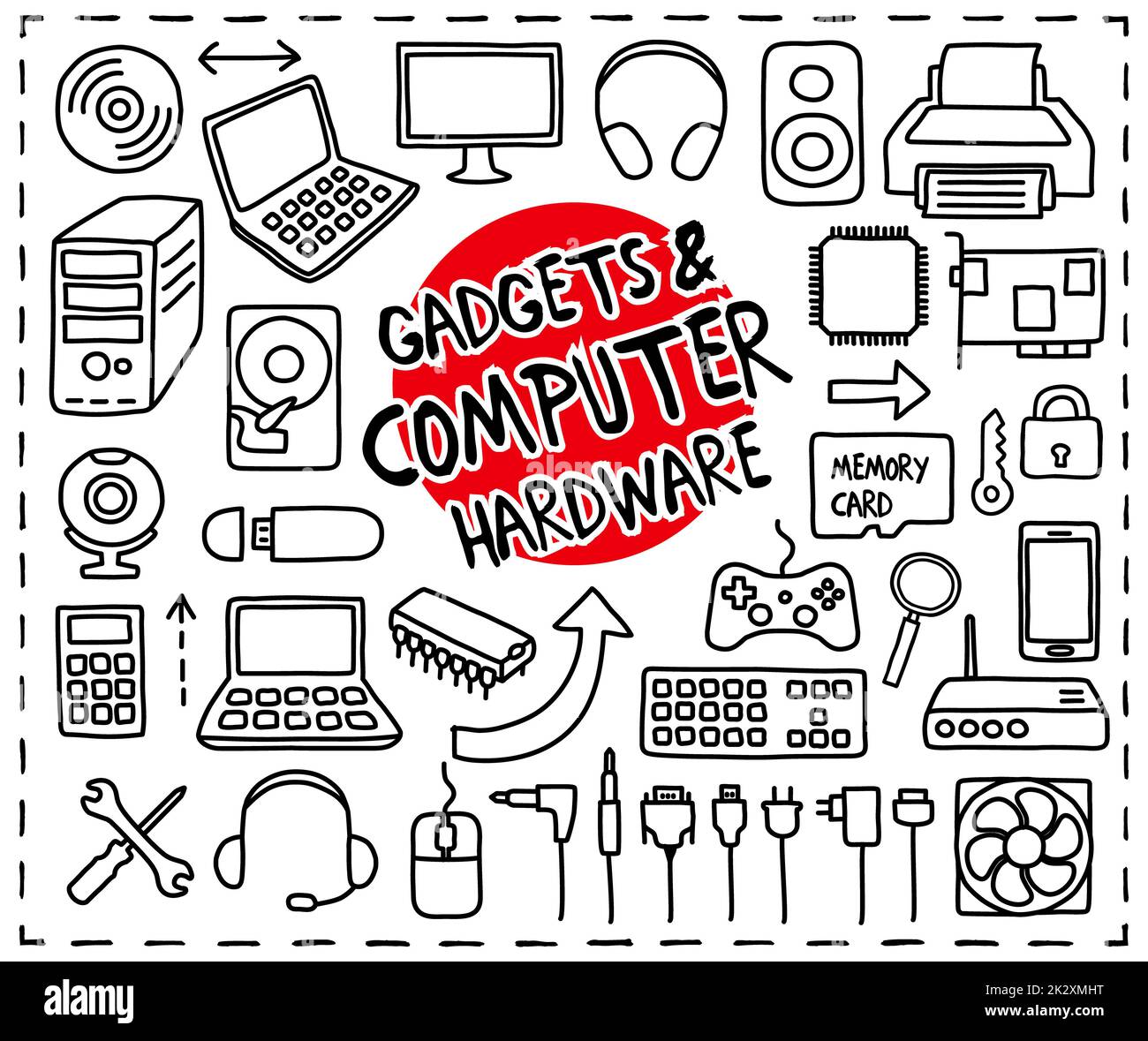 Doodle Hardware del Computer icone Foto Stock
