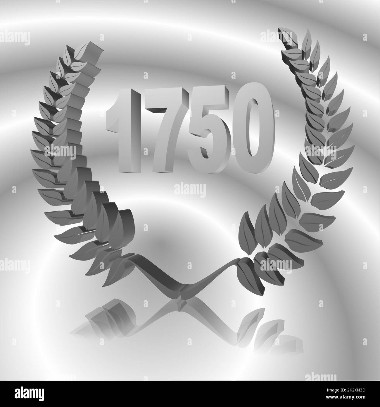 Numero 1750 con corona di alloro o corona d'onore come 3D-illustrazione, 3D-rendering Foto Stock