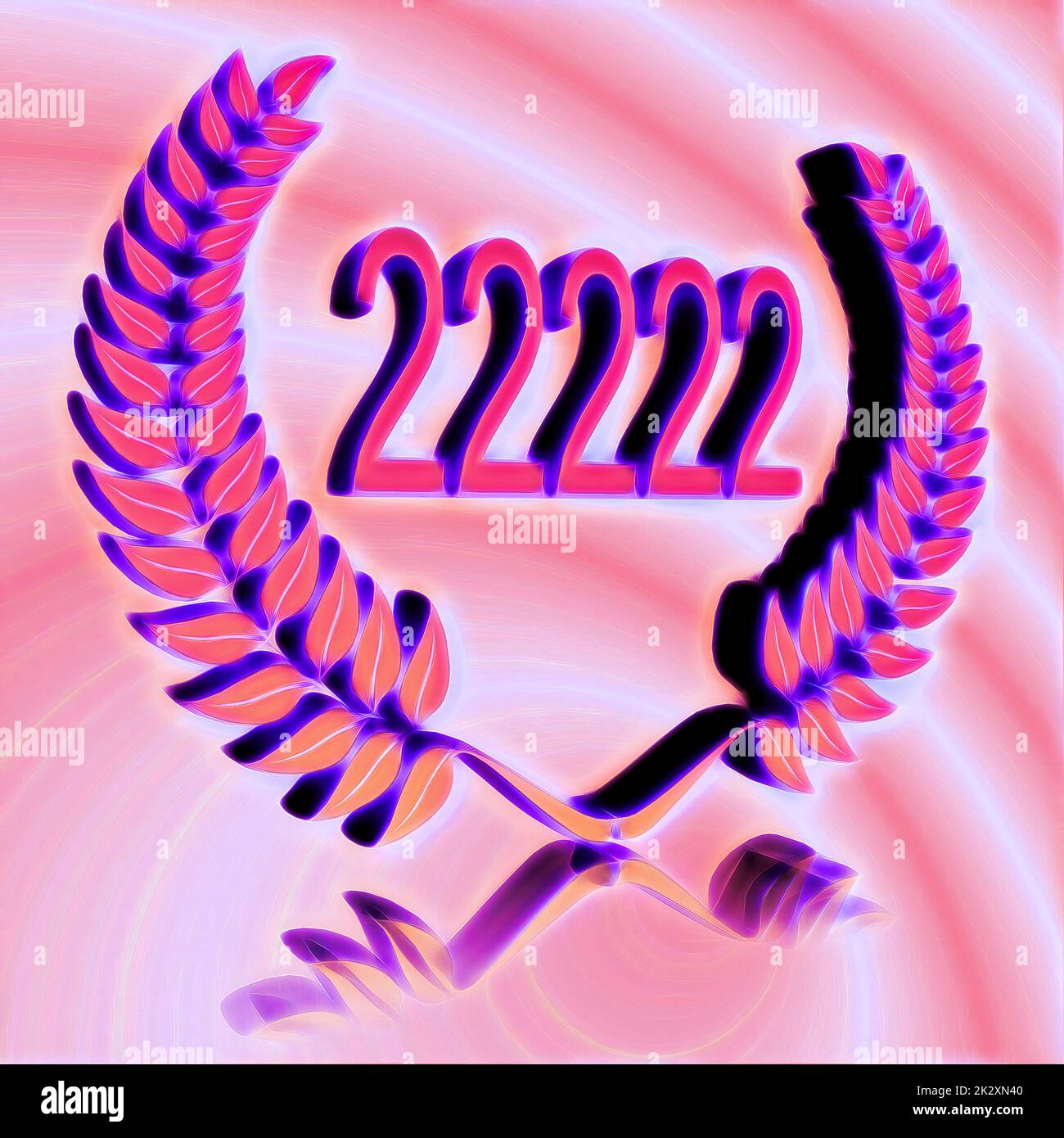 Numero 22222 con corona di alloro o corona d'onore come 3D-illustrazione, 3D-rendering Foto Stock