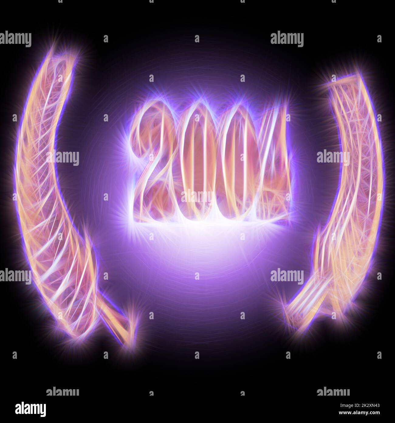 Numero 2004 con corona di alloro o corona d'onore come 3D-illustrazione, 3D-rendering Foto Stock