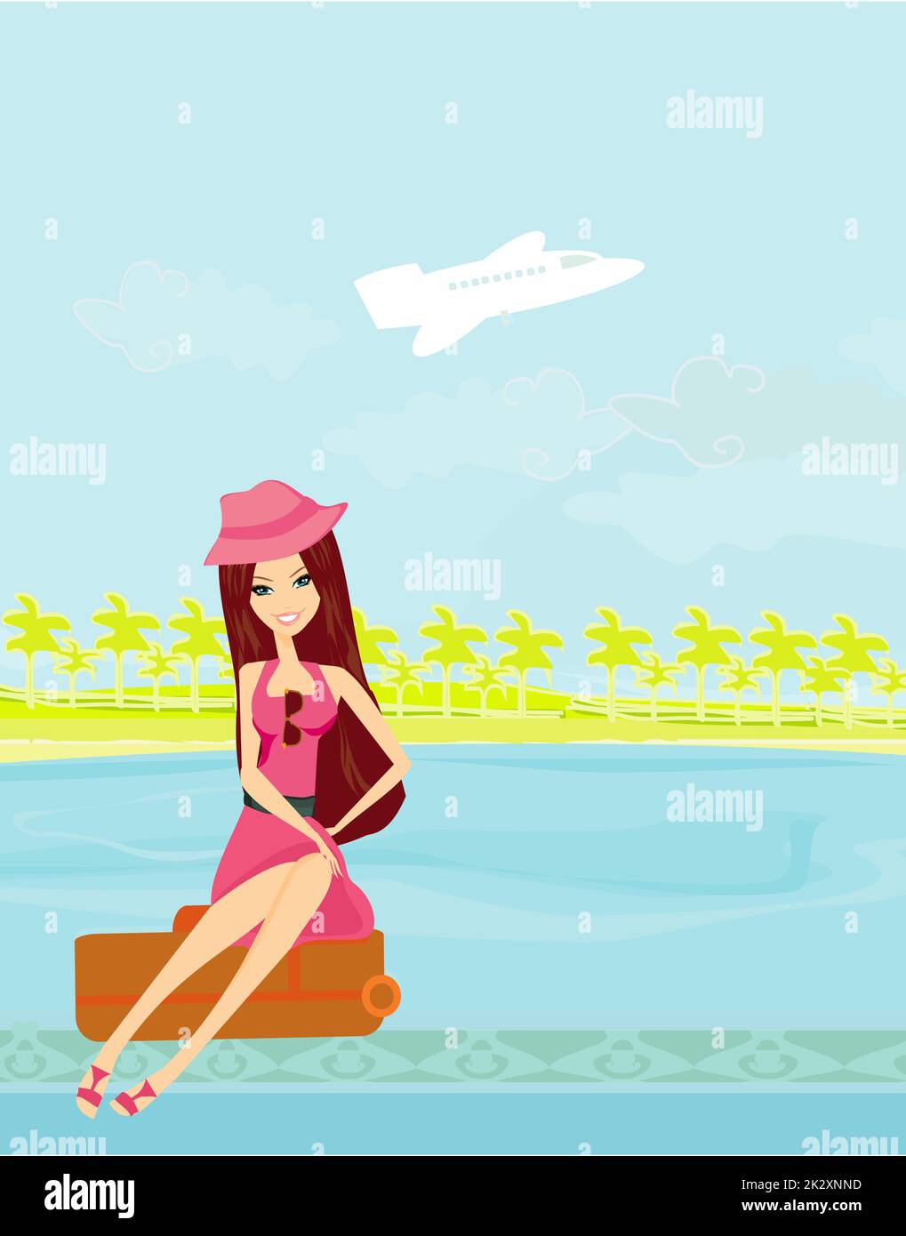 Bellezza ragazza di viaggio con bagaglio in aeroporto Foto Stock