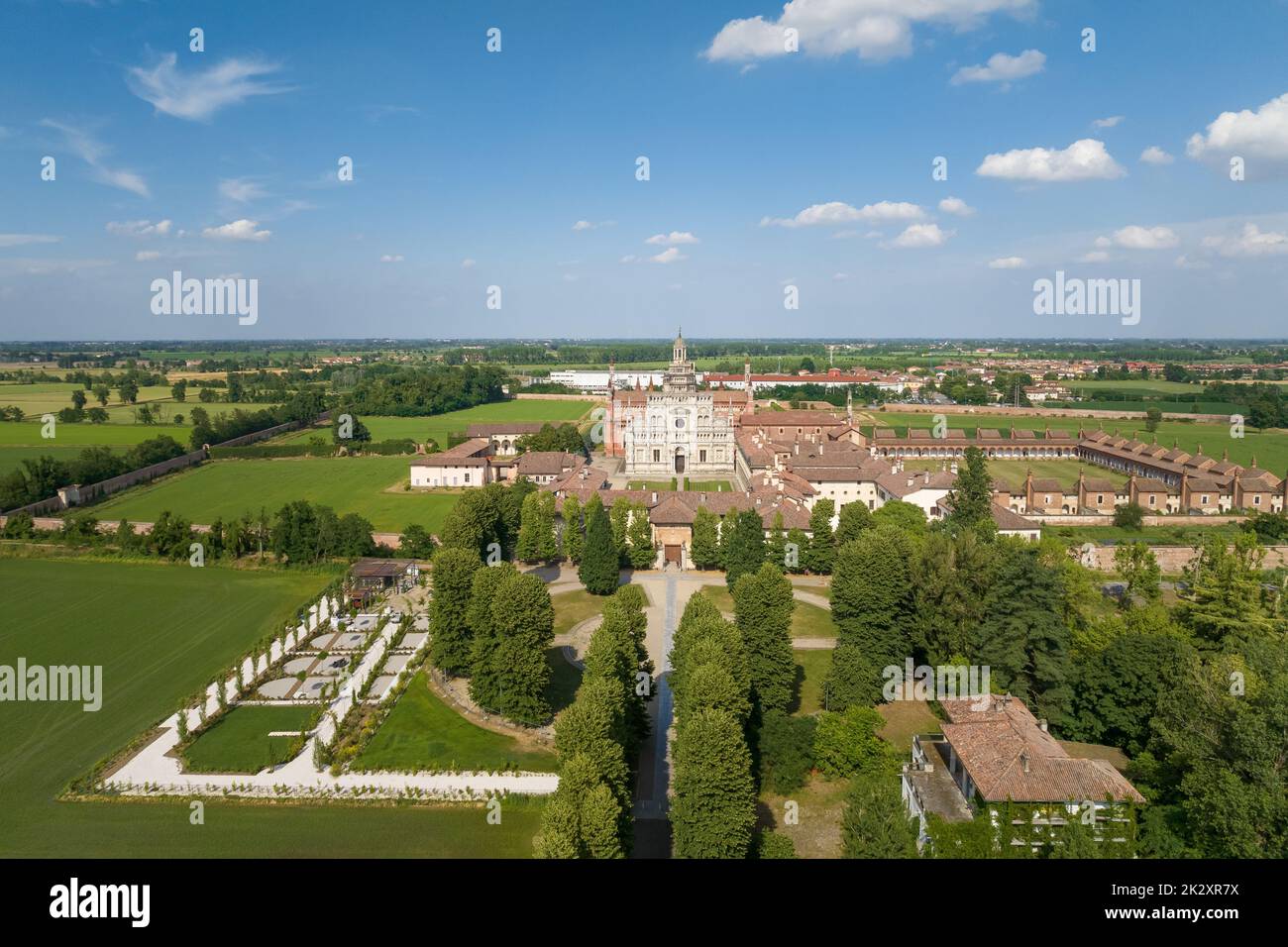 Splendido panorama della Certosa di Pavia nelle giornate di sole Foto Stock