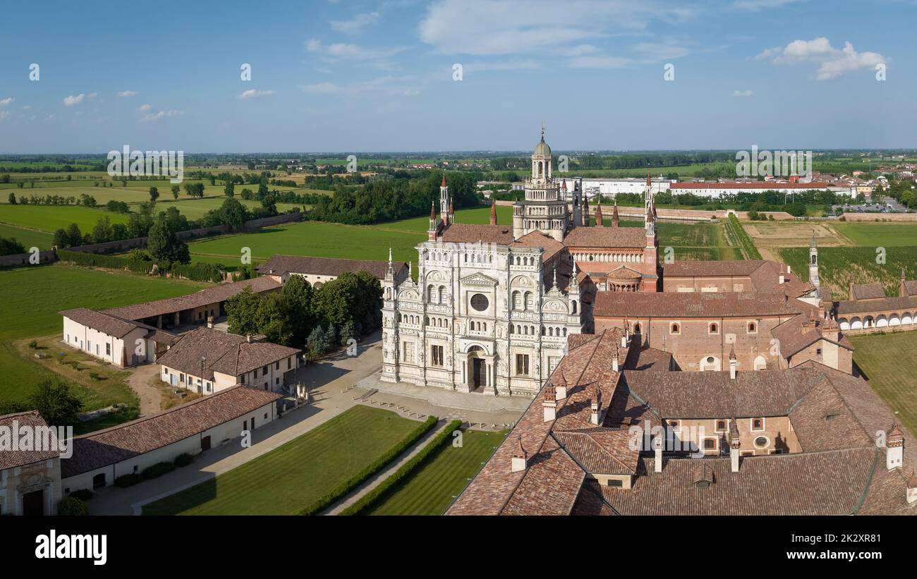 Stupendo panorama della Certosa di Pavia nelle giornate di sole Foto Stock