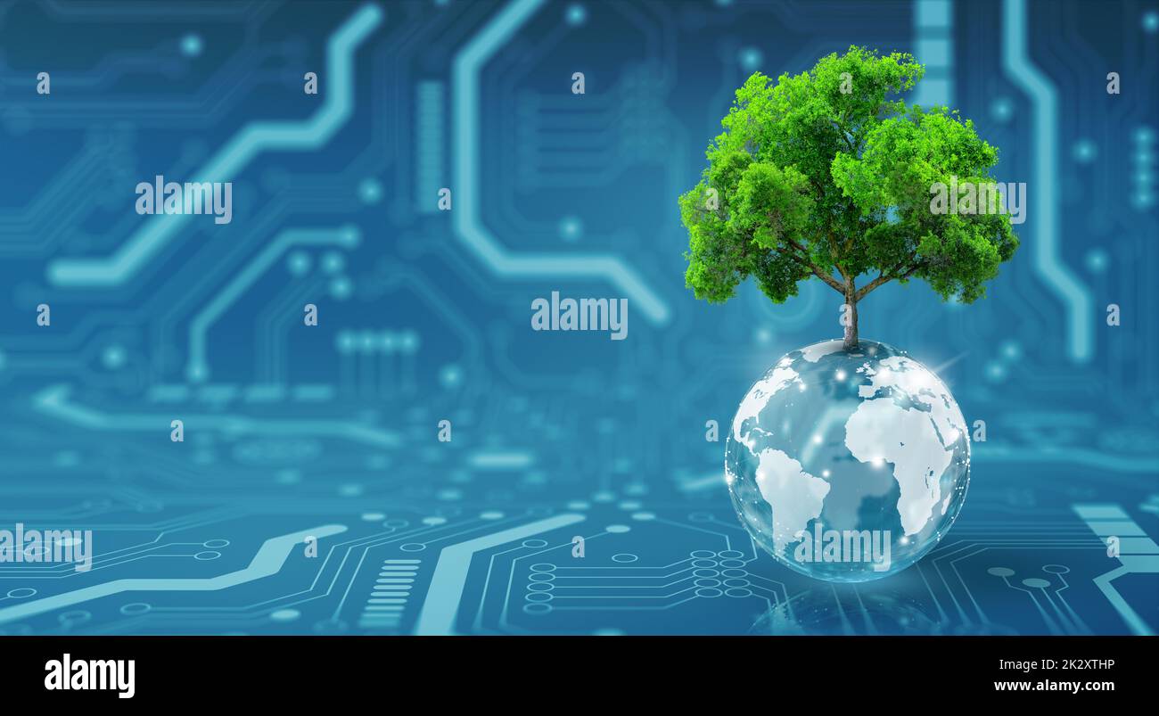 Concetto di Green Computing, Green Technology, GREEN IT, csr e etica IT. Foto Stock