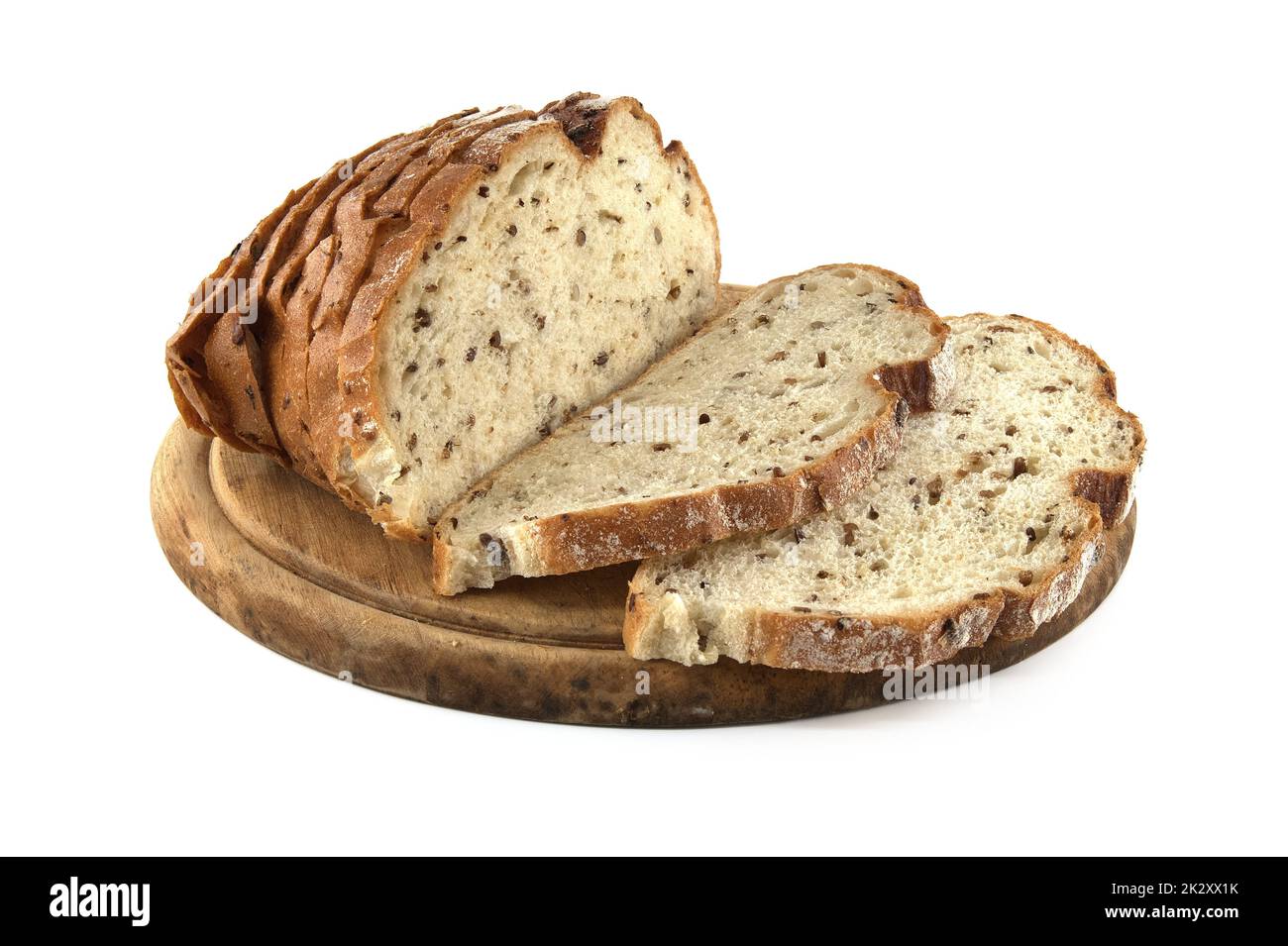 Pane di grano con segale germogliata su bianco Foto Stock