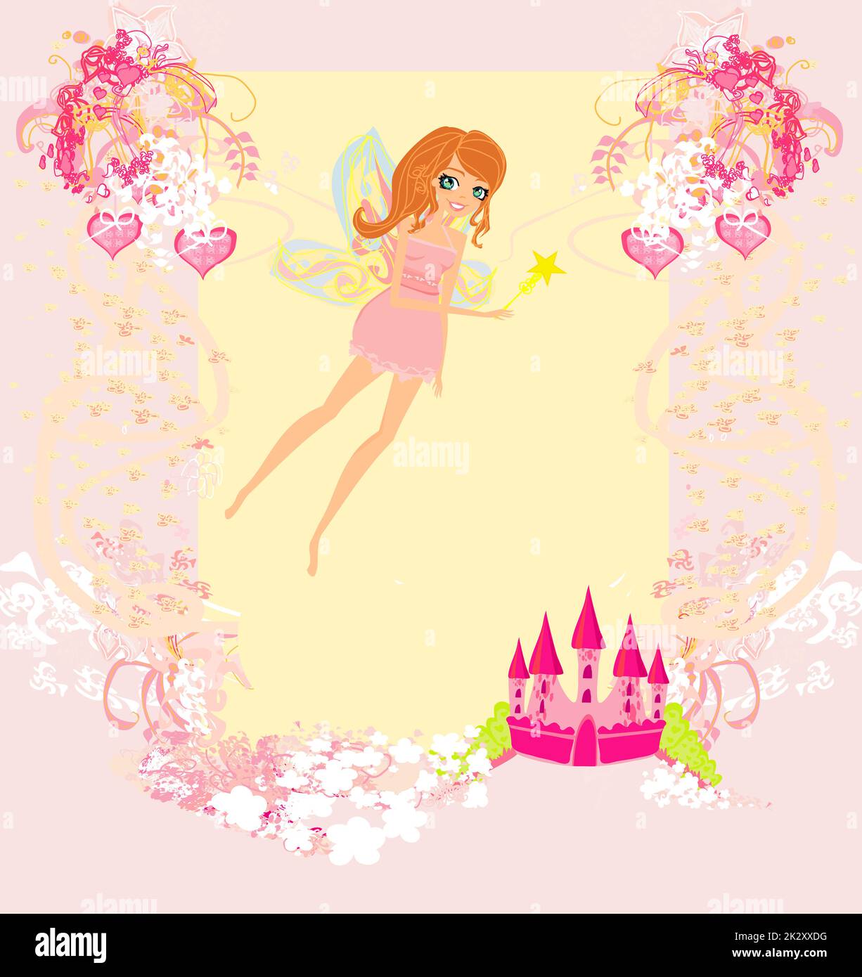 Fairy volare al di sopra di castello Foto Stock