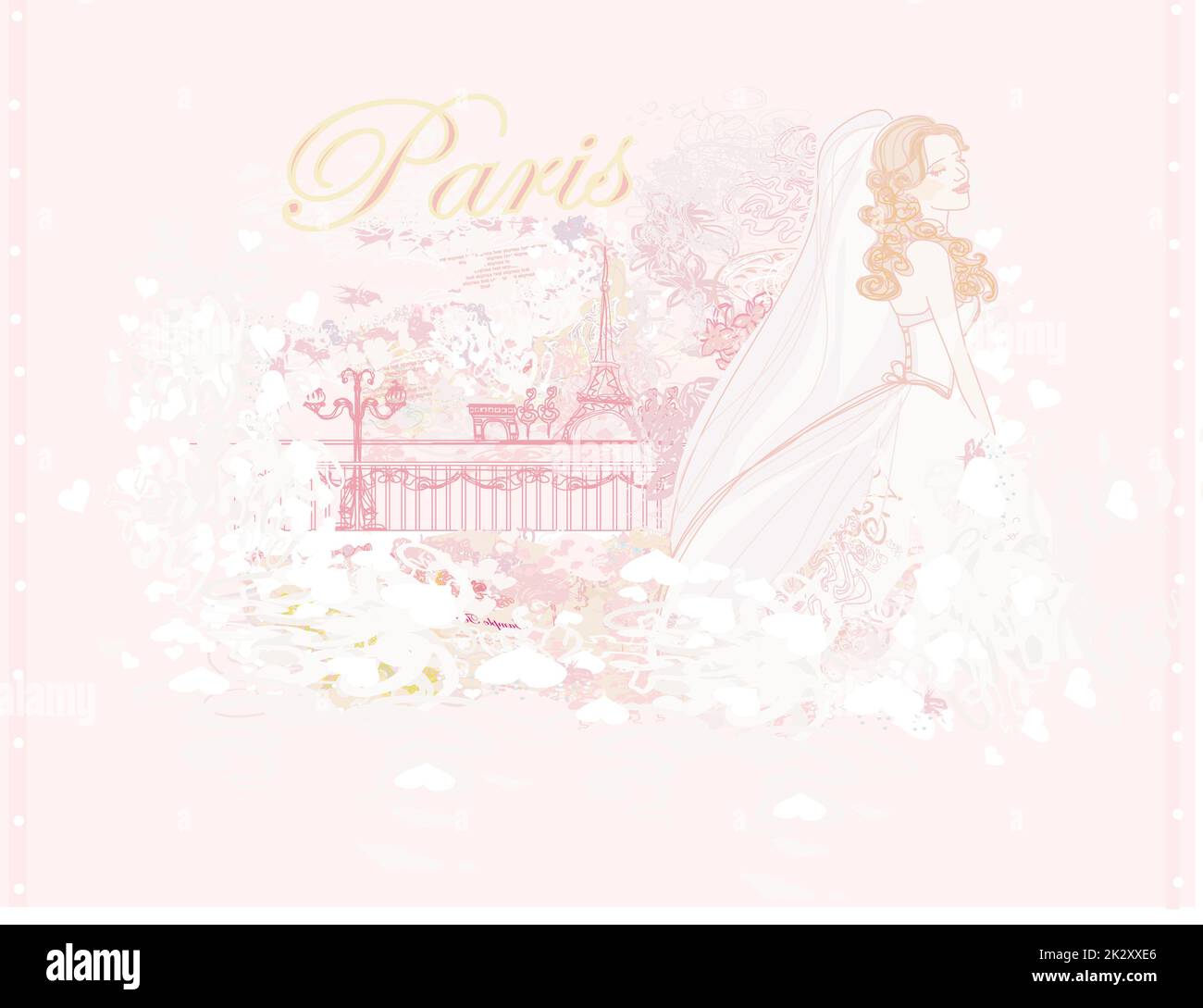 Bella sposa a Parigi card Foto Stock