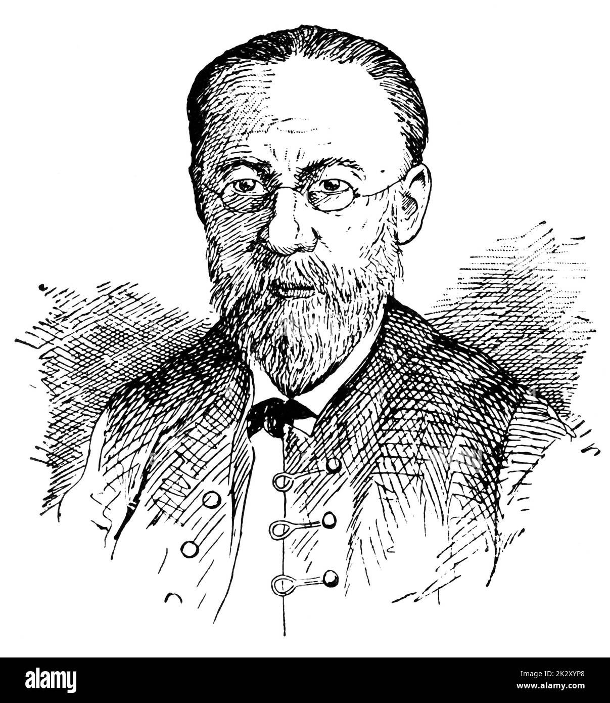 Ritratto di Bedrich Smetana - compositore, pianista e direttore ceco, fondatore della scuola nazionale ceca di compositore. Illustrazione del 19 ° secolo. Sfondo bianco. Foto Stock