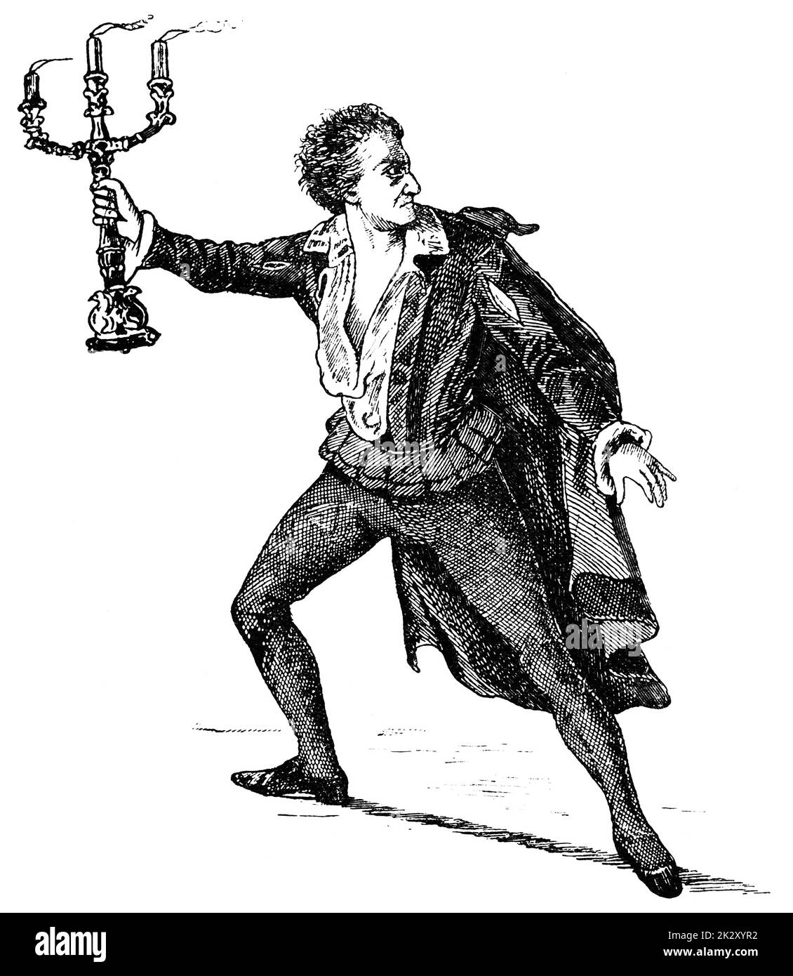 Ritratto di Theodor Doering come Franz Moor nel dramma 'The Robbers' di Friedrich Schiller. Theodor Doering - un attore tedesco. Illustrazione del 19 ° secolo. Sfondo bianco. Foto Stock