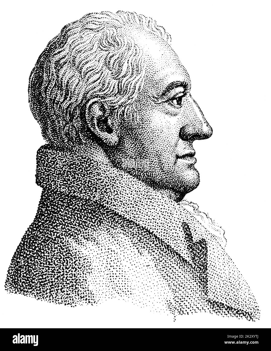 Ritratto di Johann Wolfgang von Goethe - scrittore e statista tedesco. Illustrazione del 19 ° secolo. Sfondo bianco. Foto Stock