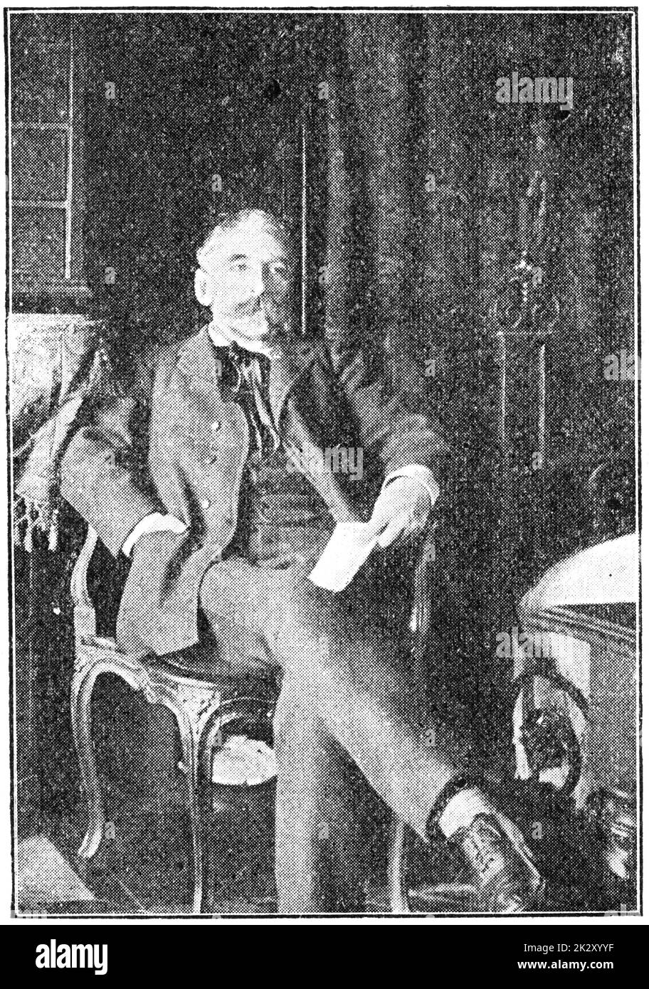 Ritratto di Charles-Marie-Georges Huysmans - romanziere francese e critico d'arte. Illustrazione del 19 ° secolo. Sfondo bianco. Foto Stock