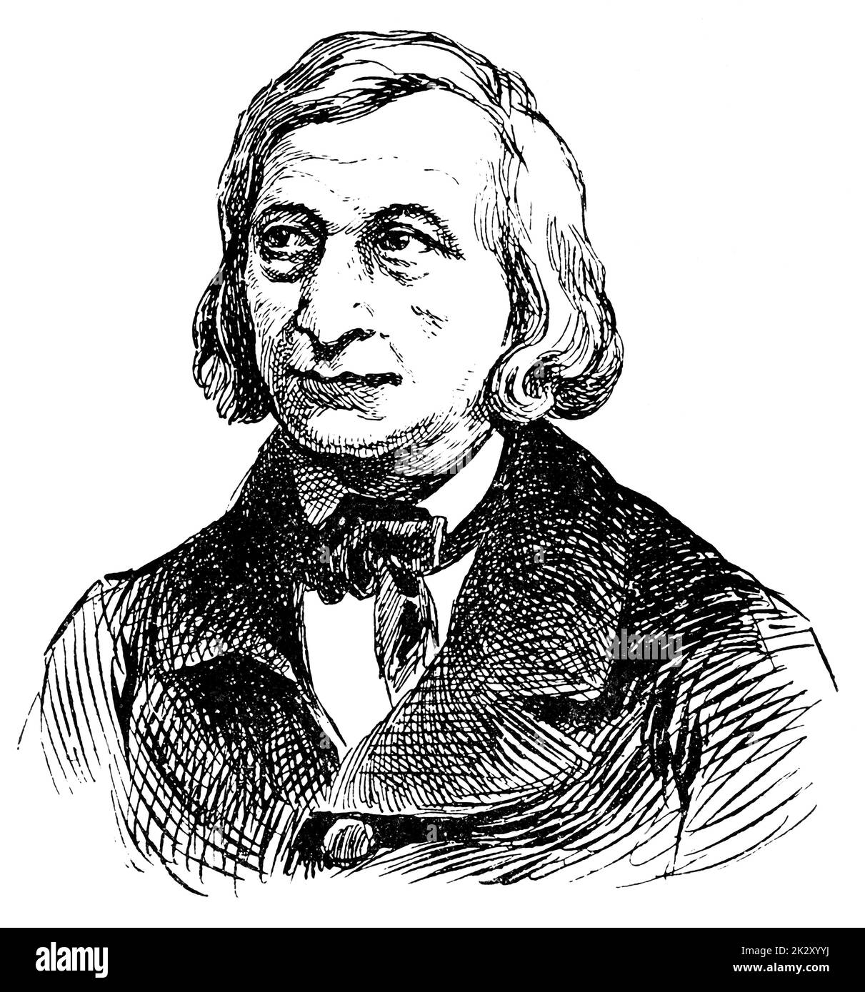 Ritratto di Wilhelm Carl Grimm - autore e antropologo tedesco. Illustrazione del 19 ° secolo. Sfondo bianco. Foto Stock