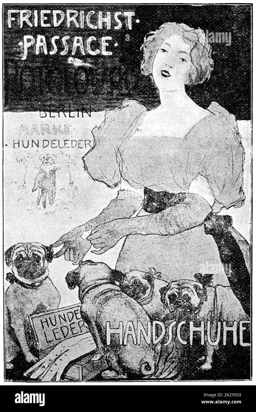 Poster pubblicitario, di un pittore boemo, artista grafico Emil Orlik. Illustrazione del 19 ° secolo. Germania. Sfondo bianco. Foto Stock