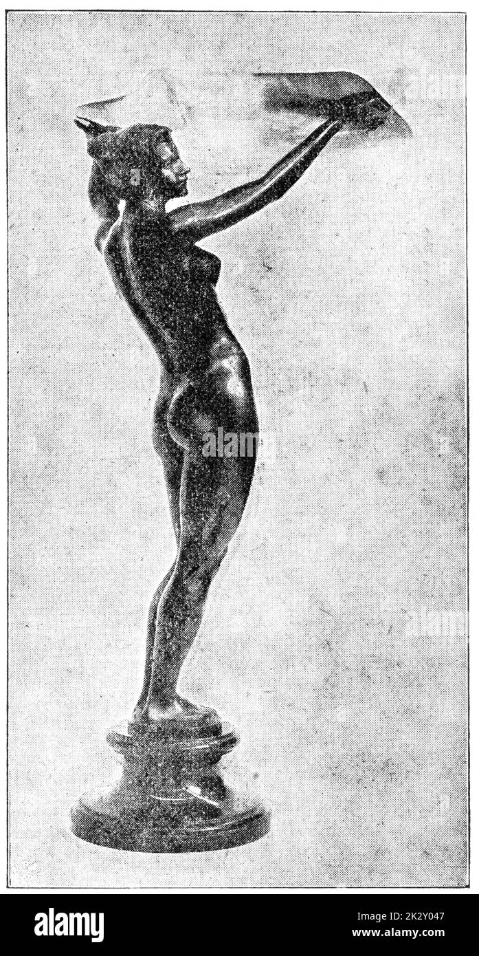 Una ciotola per gioielleria sotto forma di una figurina femminile. Illustrazione del 19 ° secolo. Germania. Sfondo bianco. Foto Stock