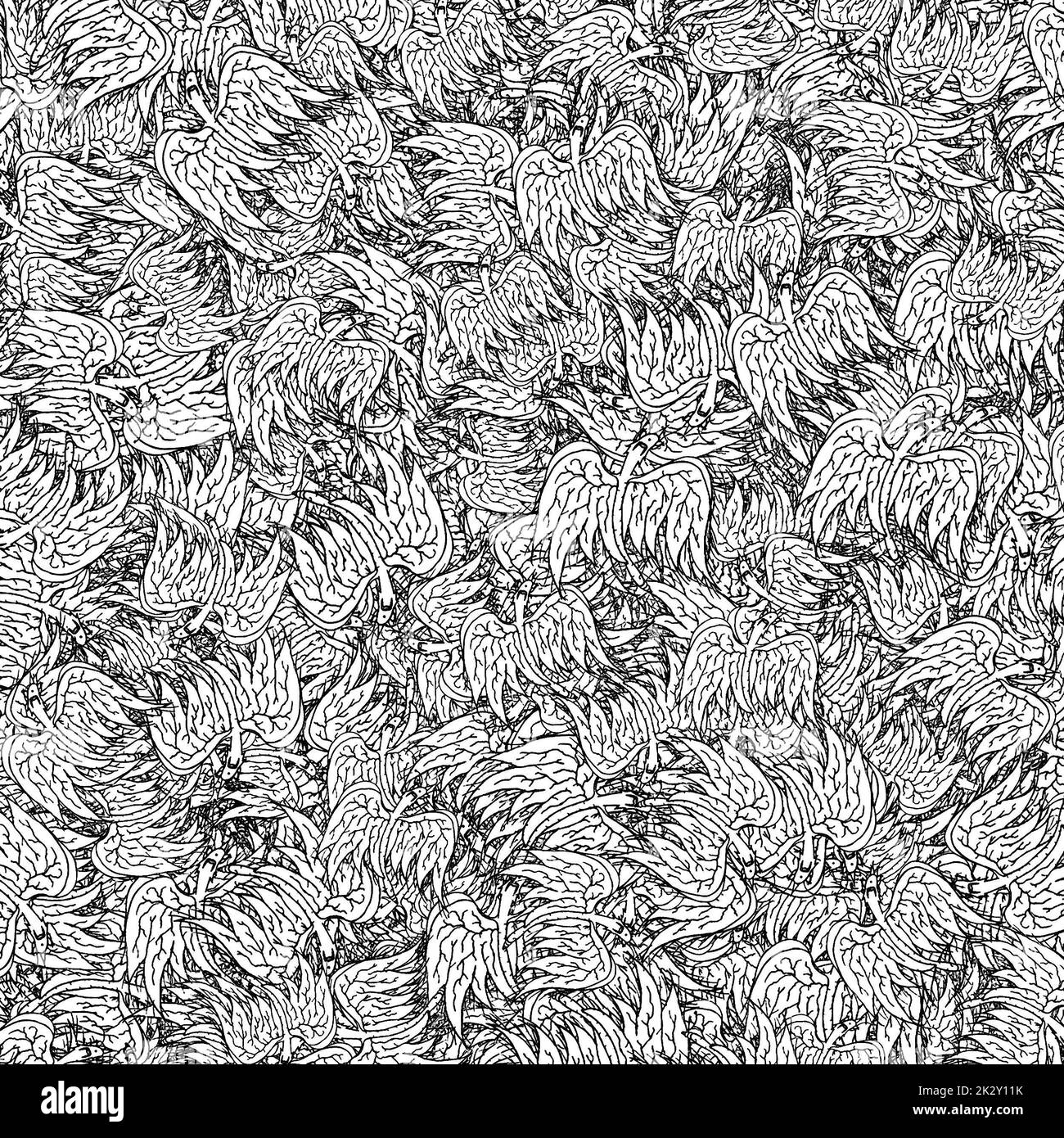 Illustrazione del motivo del drago artistico lineare in bianco e nero Foto Stock