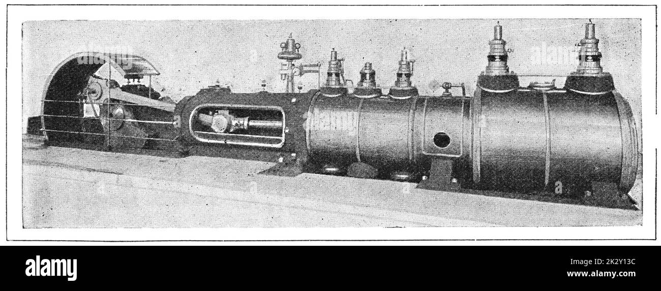 Motore a vapore industriale. Illustrazione del 19 ° secolo. Germania. Sfondo bianco. Foto Stock