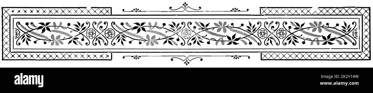 Ornamento astratto, separatore di capitolo in un libro. Illustrazione del 19 ° secolo. Sfondo bianco. Foto Stock