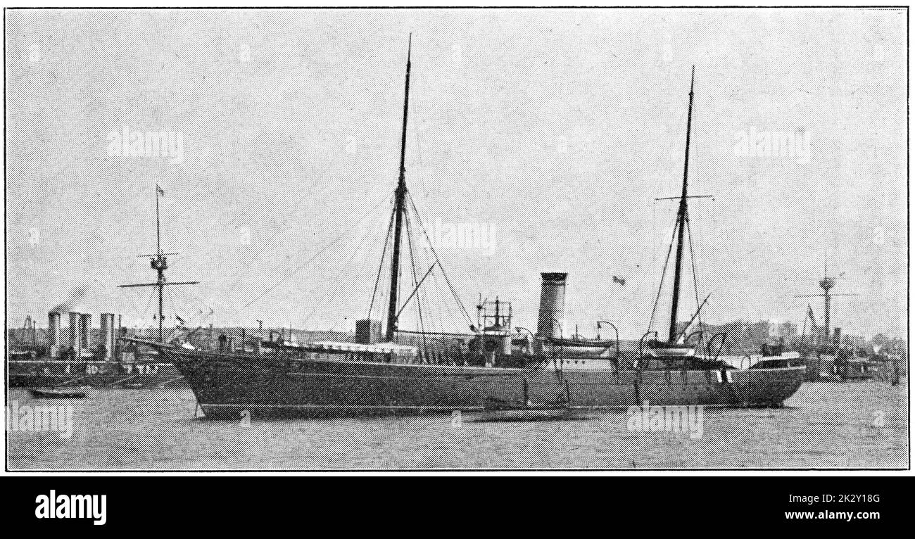 SMS Zieten (1876) - il primo avito armato di siluro costruito per la Marina Imperiale tedesca. Illustrazione del 19 ° secolo. Germania. Sfondo bianco. Foto Stock