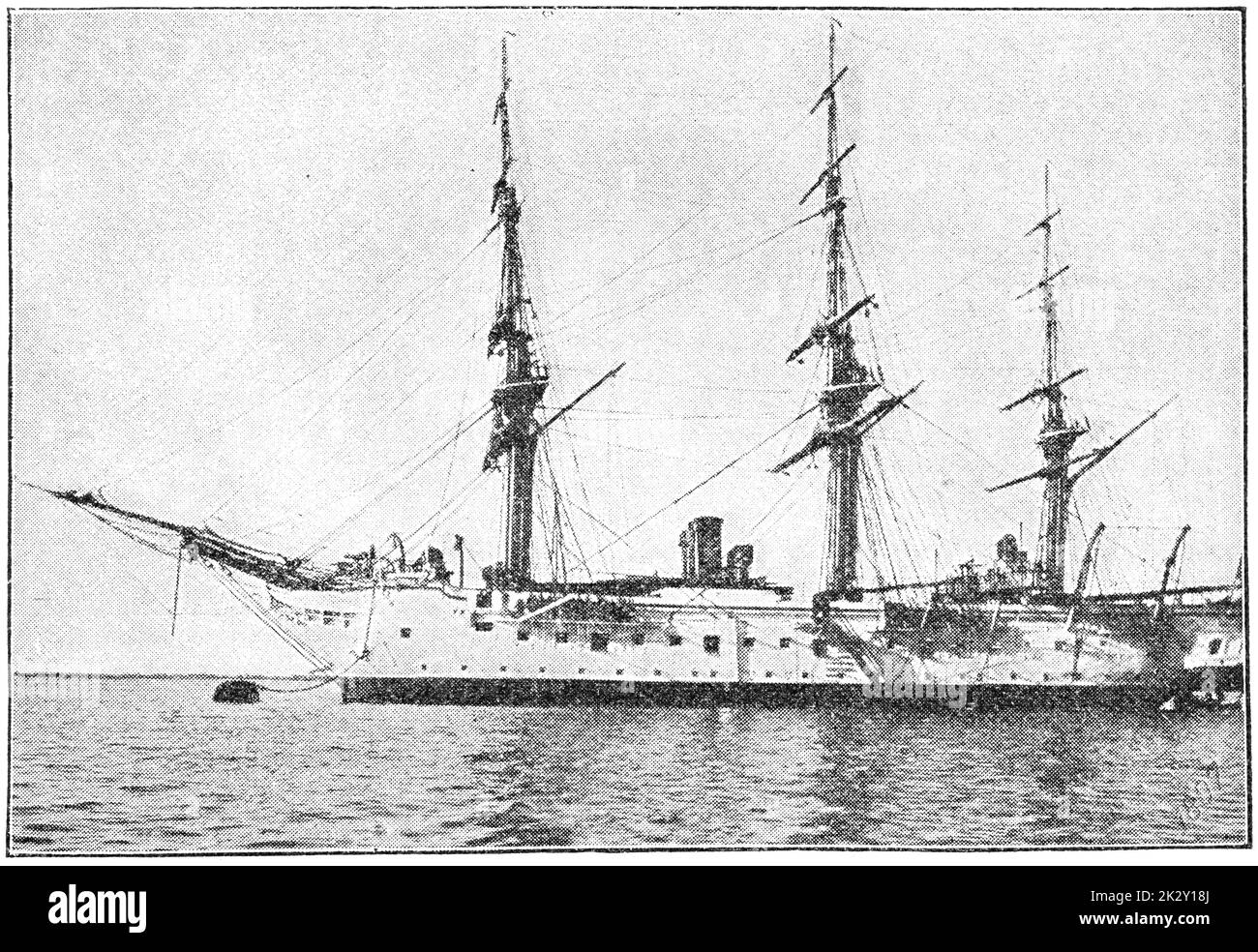 SMS Nixe (1879) - una corvette a vapore (nave di addestramento per cadetti navali) costruita per la marina tedesca Kaiserliche (Marina Imperiale). Illustrazione del 19 ° secolo. Germania. Sfondo bianco. Foto Stock
