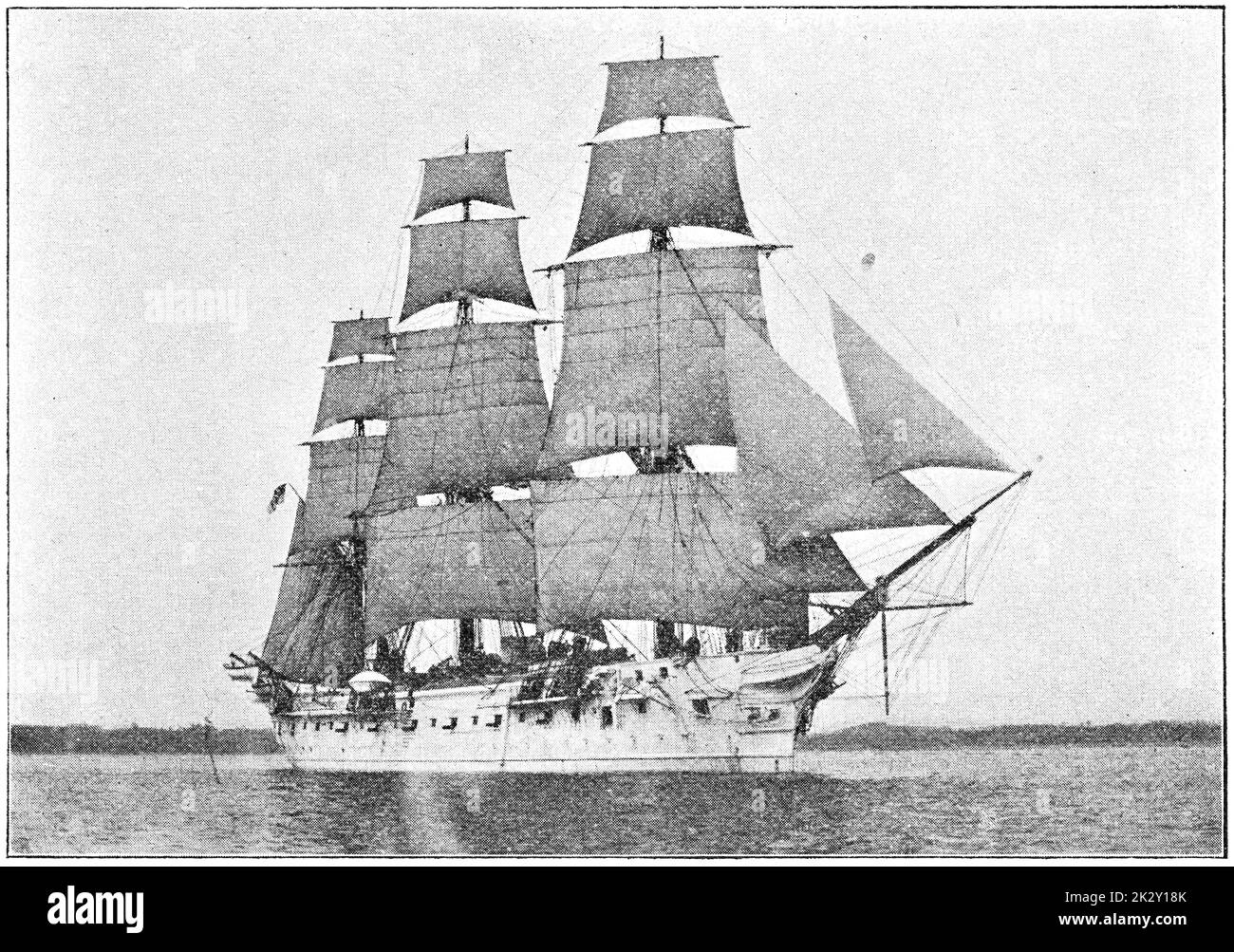 SMS Gneisenau (1879) - una corvette di classe Bismarck costruita per la Marina Imperiale tedesca. Illustrazione del 19 ° secolo. Germania. Sfondo bianco. Foto Stock