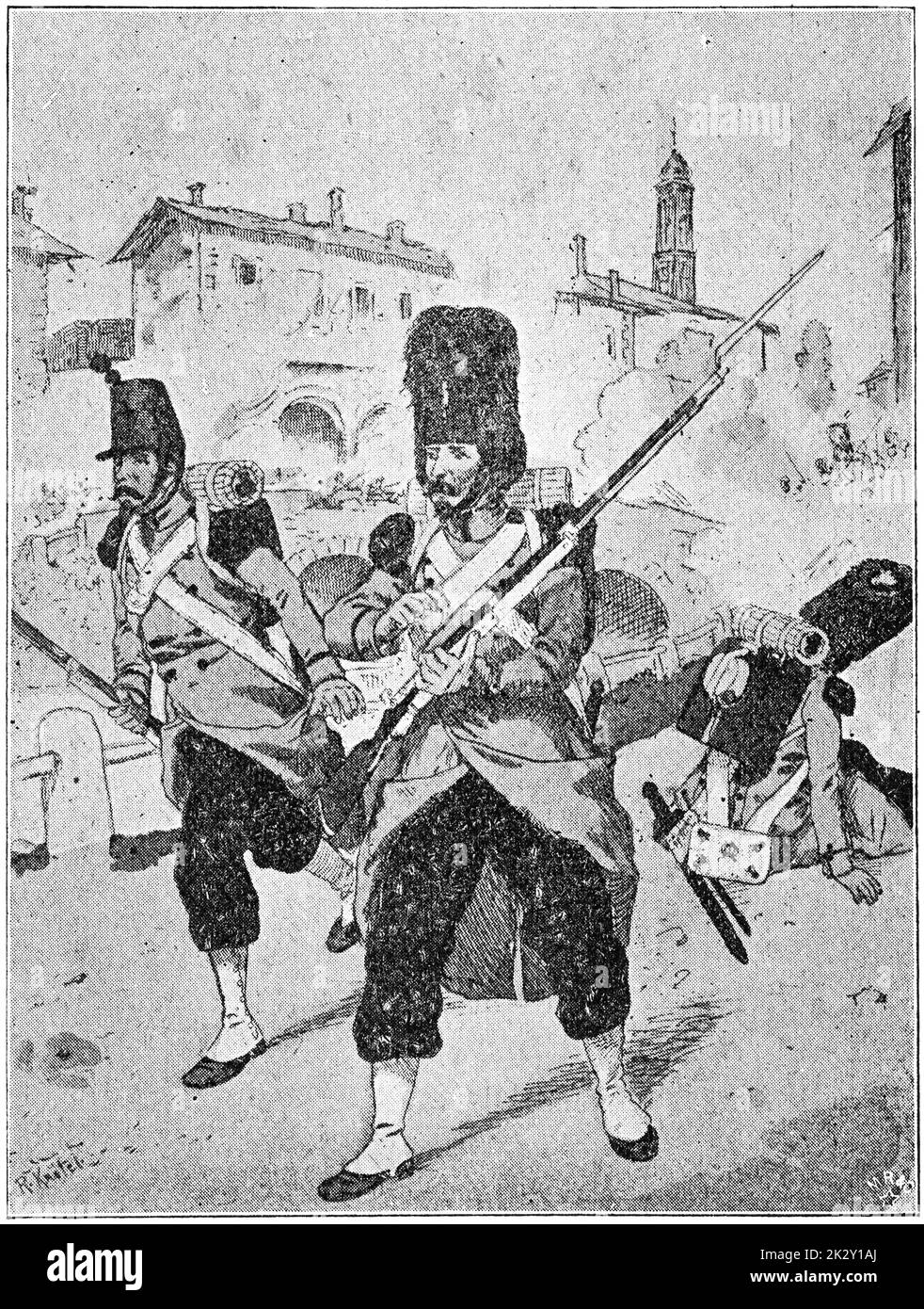 Guardia Imperiale di Napoleone III Illustrazione del 19 ° secolo. Germania. Sfondo bianco. Foto Stock