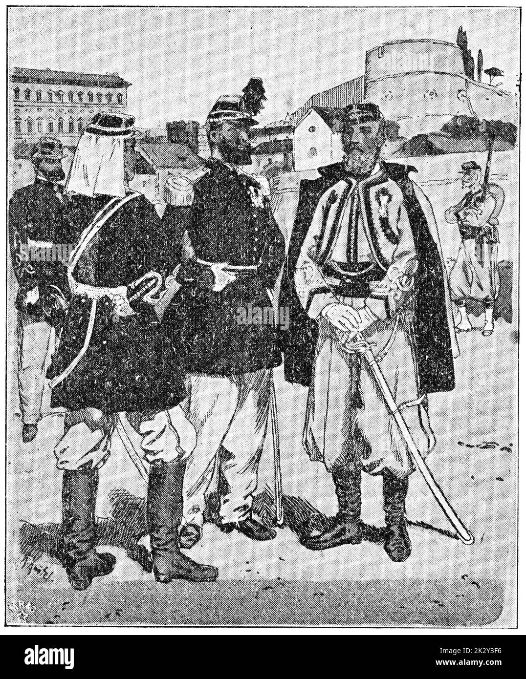 Truppe degli Stati Papali (1860-1870). Illustrazione del 19 ° secolo. Germania. Sfondo bianco. Foto Stock